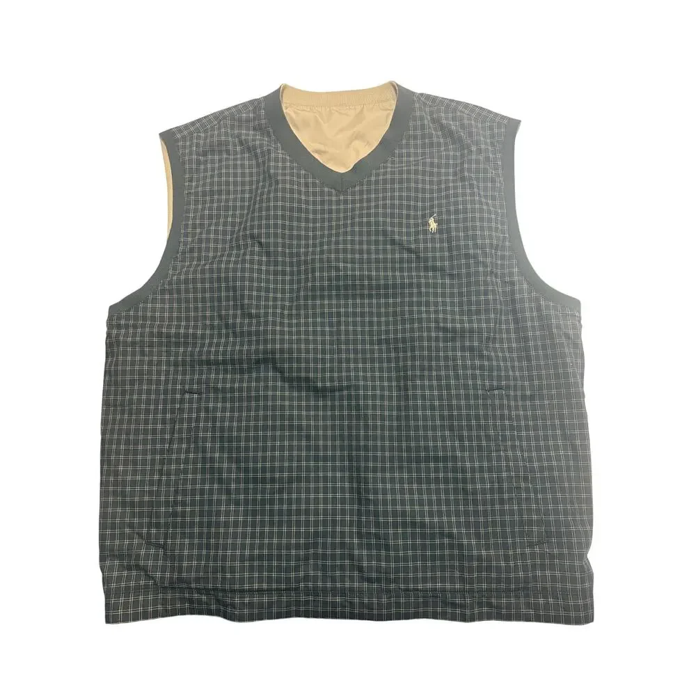 NWT Polo Ralph Lauren Mens Reversible Golf Vest Black Windowpane Check V-Neck XL